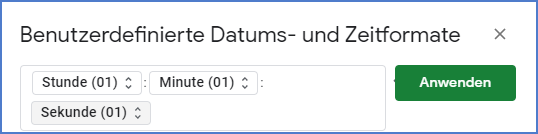 sekunden umrechnen format stunde minute sekunde google sheets