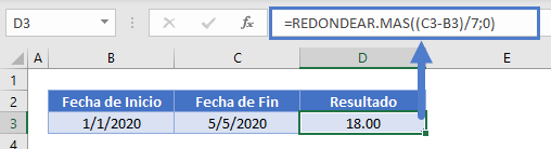 semanas entre fechas redondear mas