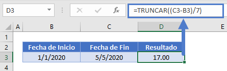 semanas entre fechas truncar