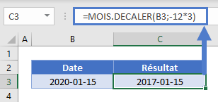 soustraire 3 ans date fonction mois decaler