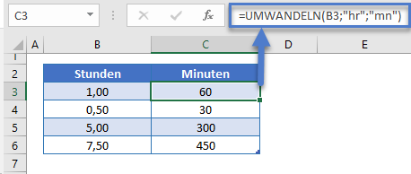 stunden in minuten umwandeln funktion