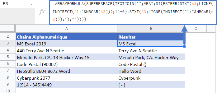 supprimer chiffres dans texte formule complete joindre texte google sheets