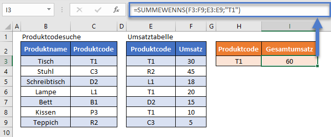 sverweis in summewenns funktion schritt1