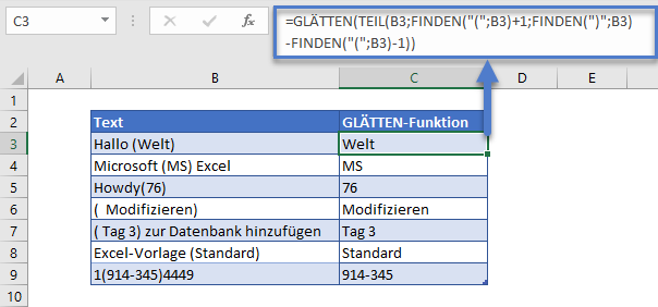 text zwischen zeichen extrahieren glaetten funktion