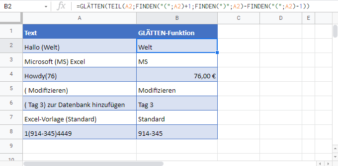 text zwischen zeichen extrahieren google sheets