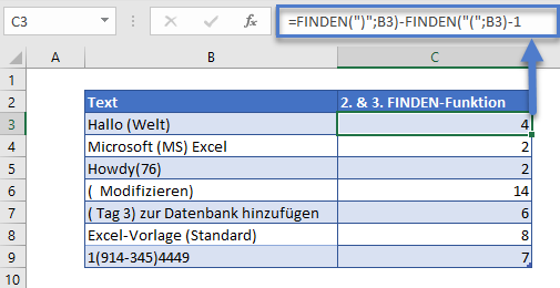 text zwischen zeichen extrahieren zweite&dritte finden funktion