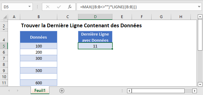 trouver derniere ligne avec donnees fonction principale