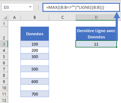 trouver derniere ligne avec donnees max ligne