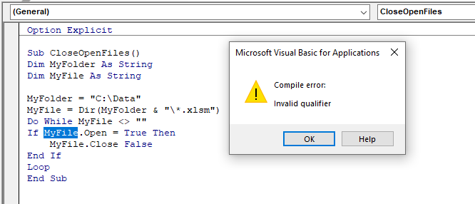vba invalid qualifier error