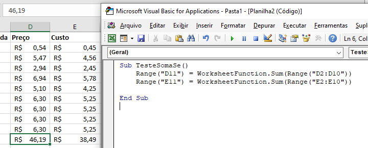 vba soma estatica