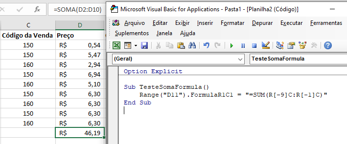 vba sum formula