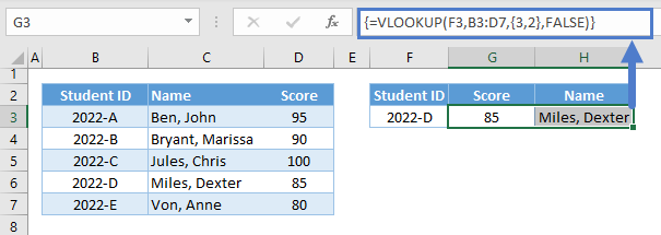 vlookup array col