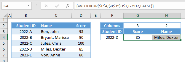 vlookup array formula columns parameter