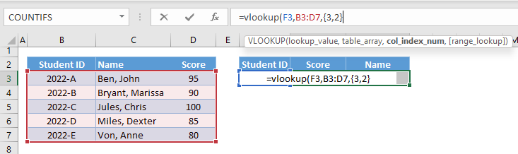 vlookup array formula step3