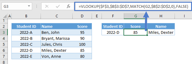 vlookup match