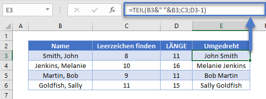 vor und nachnamen umstellen teil funktion