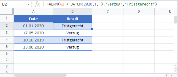 wenn datum google sheets