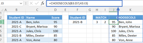 xlookup choosecols function