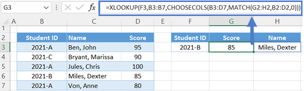 xlookup choosecols match