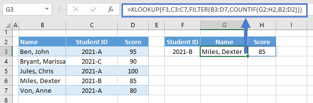 xlookup filter countif return non adjacent columns