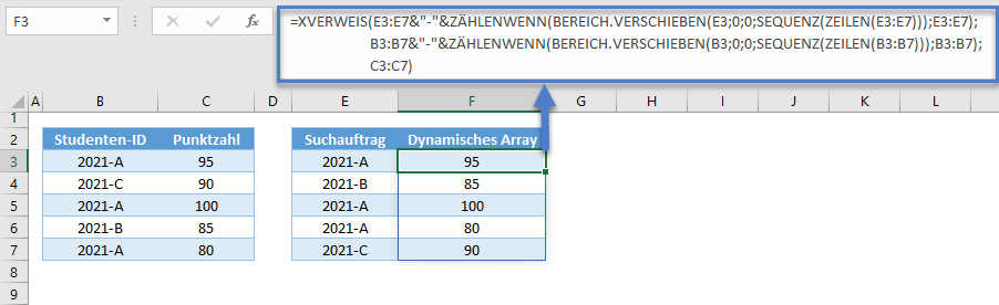xverweis doppelte werte dynamisches array