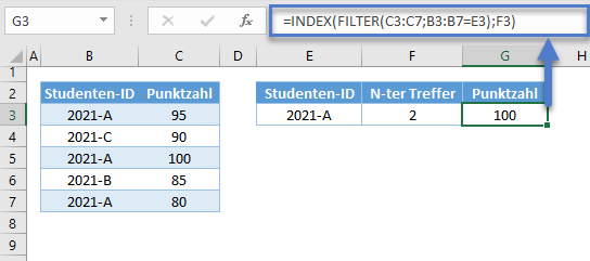 xverweis doppelte werte filter index funktion