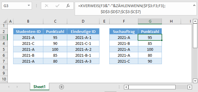 xverweis doppelte werte hauptfunktion