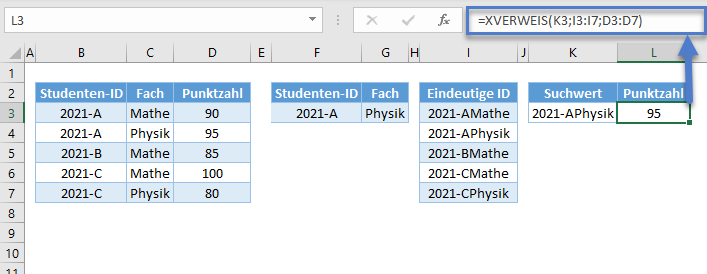 xverweis mehrere kriterien ergebnis