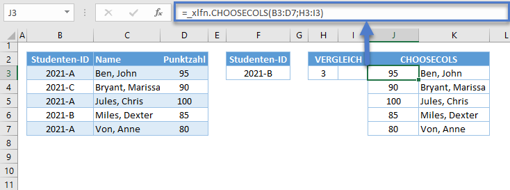 xverweis mehrere spalten zurueckgeben choosecols vergleich zwischenergebnis