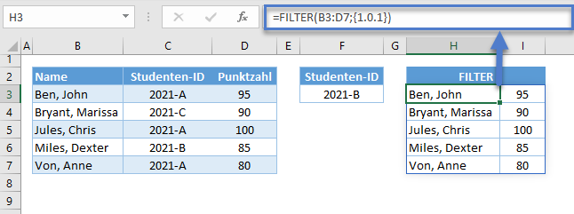 xverweis mehrere spalten zurueckgeben filter funktion