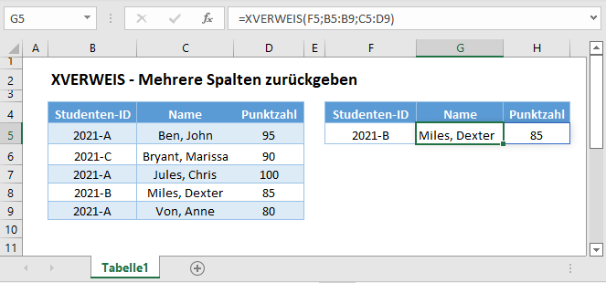 xverweis mehrere spalten zurueckgeben hauptfunktion