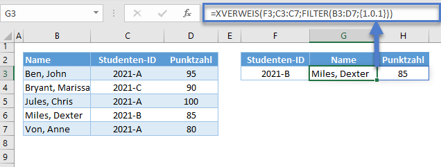 xverweis nicht benachbarte spalten zurueckgeben