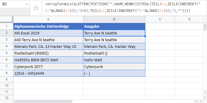 zahlen aus text entfernen google sheets