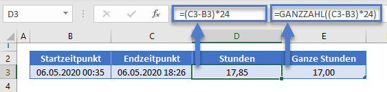 zeitdifferenzen berechnen ganzzahl funktion