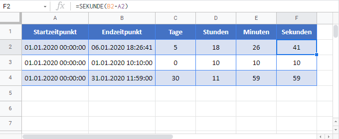 zeitdifferenzen berechnen google sheets