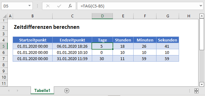 zeitdifferenzen berechnen hauptfunktion