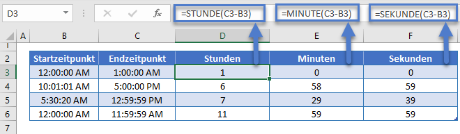 zeitdifferenzen berechnen stunden minuten sekunden