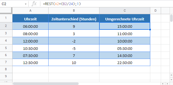 zeitzonen umrechnen google sheets