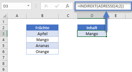 zellenwert ermitteln adresse indirekt funktion