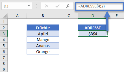 zellenwert ermitteln adresse indirekt zellenbezug