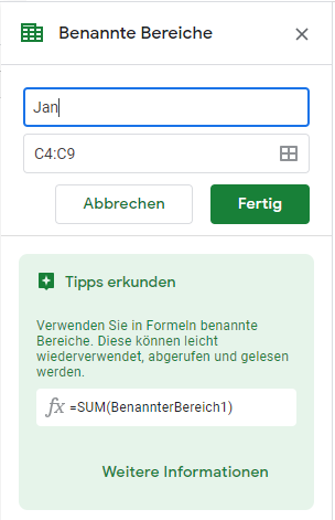 zellenwert in formel google sheets bereich benennen