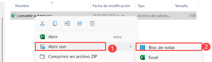 Abrir Archivo CSV con Bloc de Notas