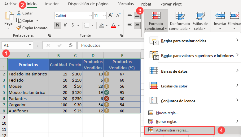 Administración de Reglas de Formato Condicional en Excel