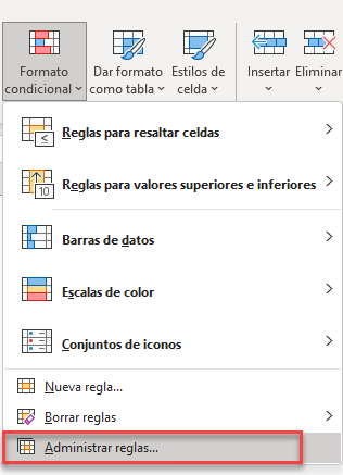 Administrar Reglas Formato Condicional en Excel