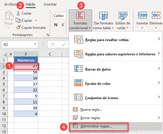 Administrar Reglas de Formato Condicional en Excel