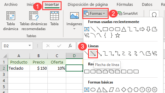 Agregar Flecha como Forma en Excel Paso1