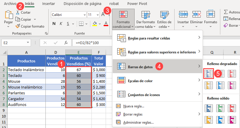 Añadir Barras de Datos Paso1 en Excel