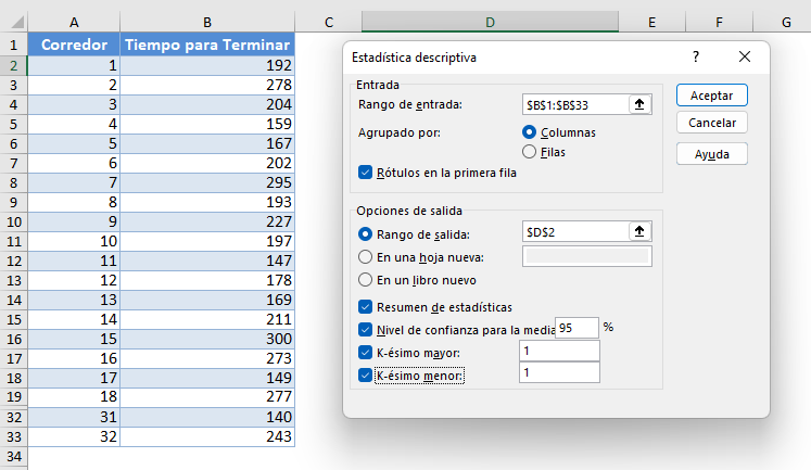 Análisis de Datos Estadística Descriptiva Cuadro Diálogo