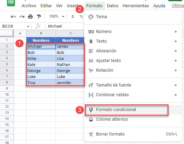 Aplicar Formato Condicional Basado en la Celda Adyacente en Google Sheets