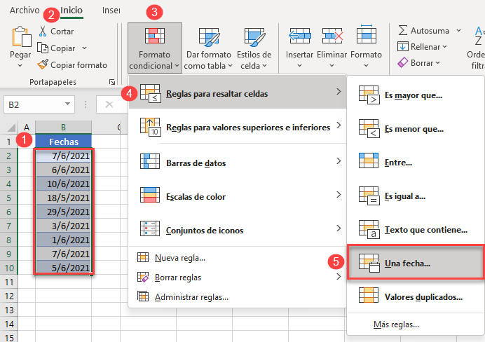 Aplicar Formato Condicional en Fechas en Excel